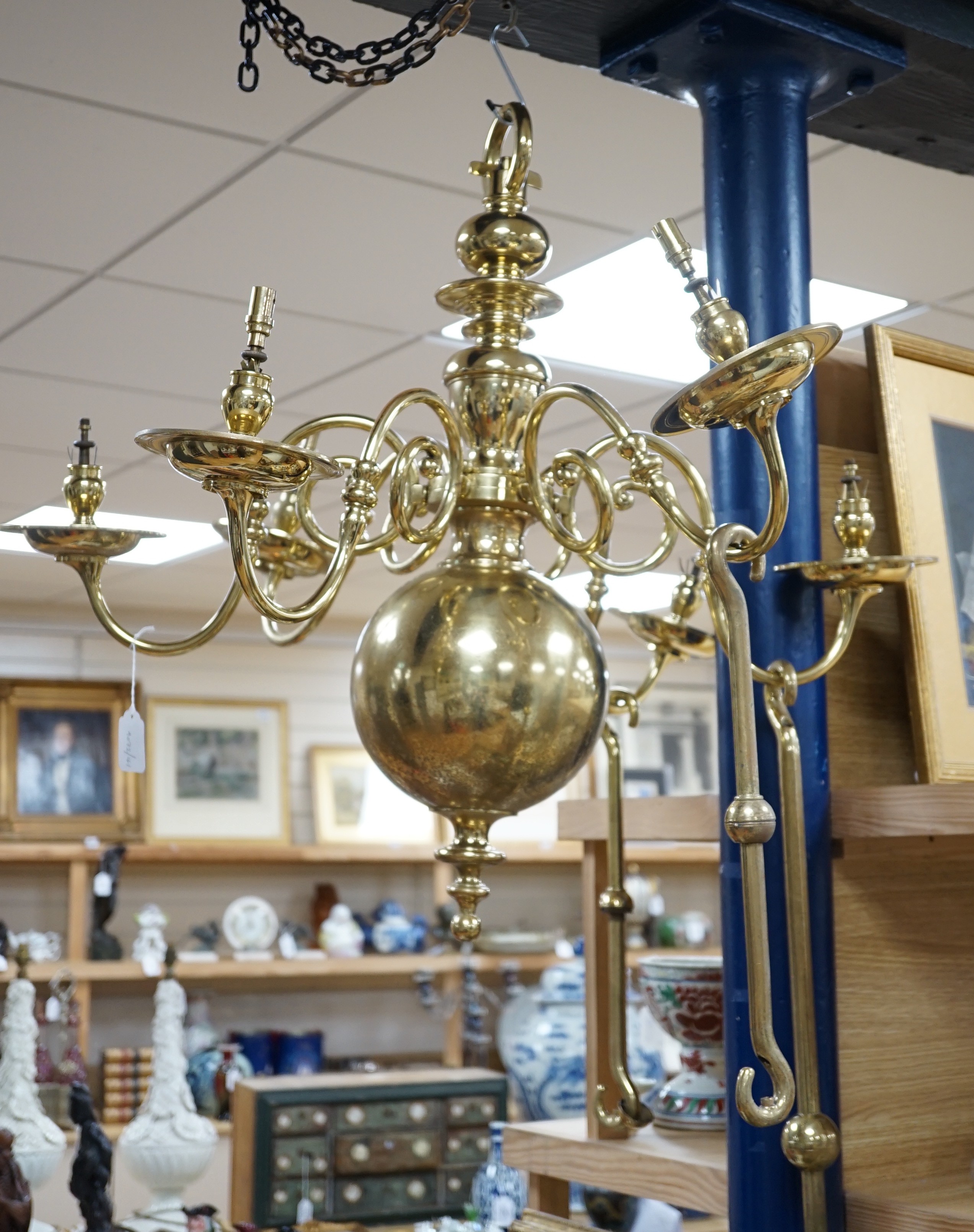 An 18th century style Dutch brass six branch electrolier